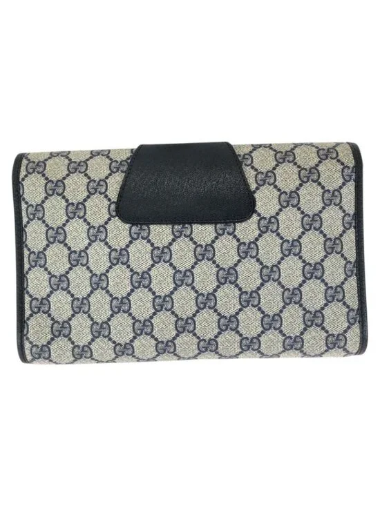 Gucci Vintage Sherry Line Navy GG Supreme Canvas Leather Clutch - Picture 2 of 9